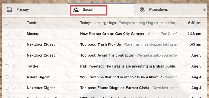 Gmail का सामाजिक और प्रचार टैब