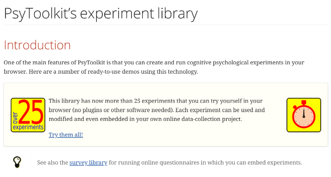 PsyToolkit 25 नि: शुल्क संज्ञानात्मक परीक्षणों और मनोवैज्ञानिक प्रयोगों को ऑनलाइन होस्ट करता है