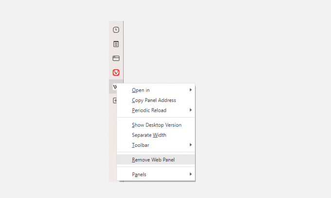 स्क्रीनशॉट दिखा रहा है कि कैसे vivaldi में वेब पैनल को हटाया जाए
