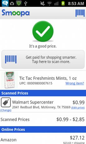 Smoopa [Android 1.6+ & iOS] smoopa मूल्य की जांच के साथ दुकानदार को भुगतान करने के लिए भुगतान करें