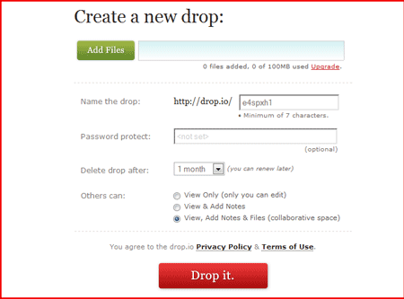 Drop.io - सुरक्षित और निजी फ़ाइल साझाकरण