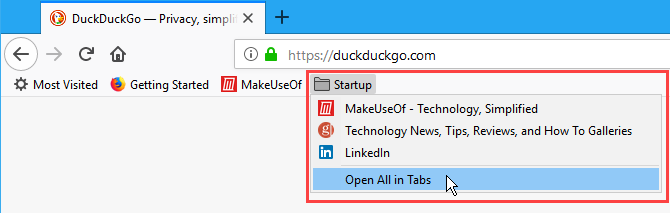 फ़ायरफ़ॉक्स में टैब में सभी बुकमार्क खोलें