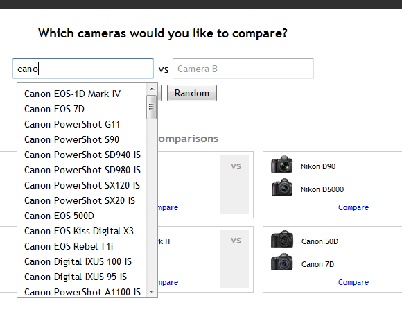 डिजिटल कैमरों की साथ-साथ तुलना करें