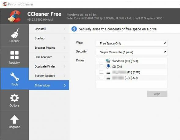 6 CCleaner टिप्स और ट्रिक्स आपके कंप्यूटर को प्रभावी रूप से साफ करने के लिए 04 CCleaner ड्राइव वाइपर