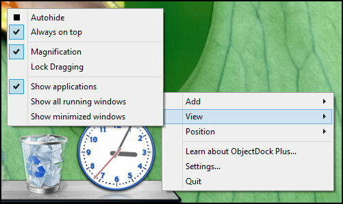ObjectDock: जल्दी से अपने डेस्कटॉप को कस्टमाइज़ करें और इसकी कार्यक्षमता बढ़ाएं [Windows] ObjectDock राइट क्लिक व्यू