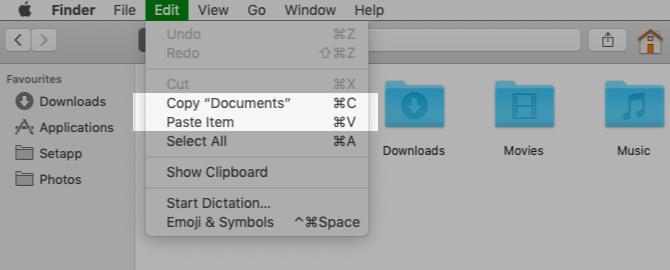 मैक पर फाइंडर में मेनू विकल्प कॉपी और पेस्ट करें