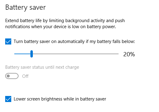 बैटरी सेवर स्क्रीन चमक विंडोज़ 10