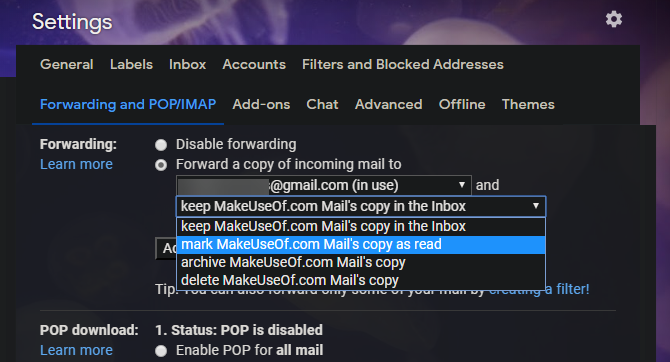 Gmail अग्रेषण विकल्प