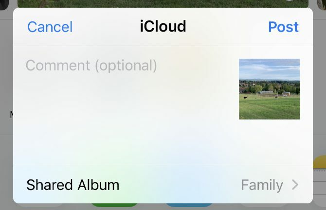 iCloud साझा एल्बम निर्माण विंडो