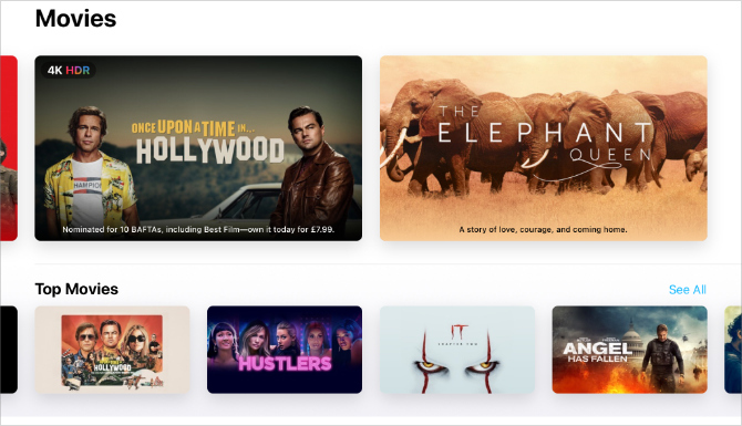 लेटेस्ट मूवीज दिखाते हुए Apple TV ऐप