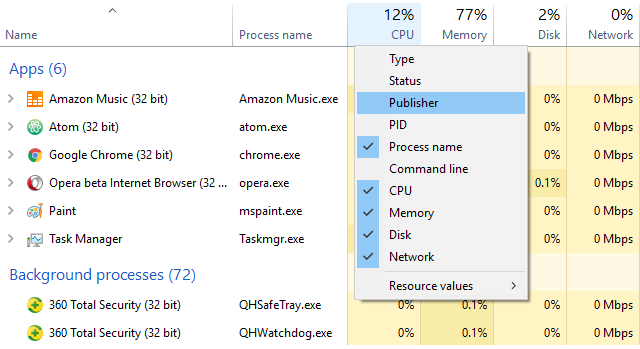 windows-कार्य-प्रबंधक-अतिरिक्त कॉलम