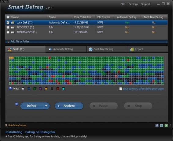 IObit Smart Defrag: एक शानदार हार्ड ड्राइव डीफ़्रैग्मेन्टेशन और ऑप्टिमाइज़ेशन टूल [विंडोज] यूआई विंडो विथ ऐड बैनर