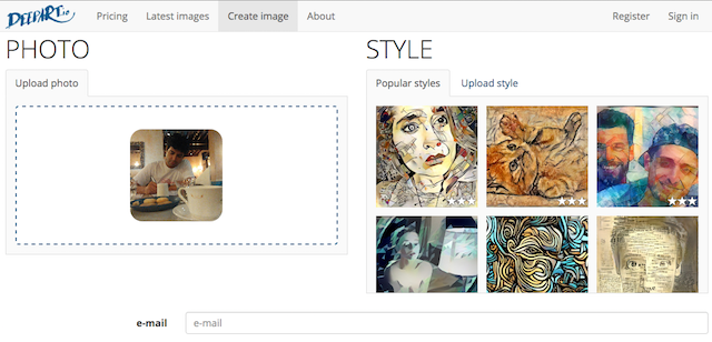 DeepArt कलात्मक चित्रों में चित्रों को चालू करने के लिए एक मुफ्त वेब ऐप है