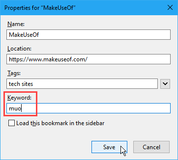 फ़ायरफ़ॉक्स में एक बुकमार्क में एक कीवर्ड जोड़ें
