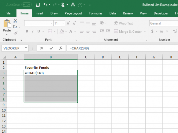 Excel में सेल में बुलेट के लिए CHAR फ़ंक्शन दर्ज करें