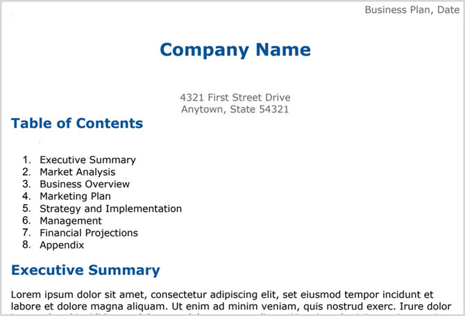 Google डॉक्स व्यवसाय योजना टेम्पलेट