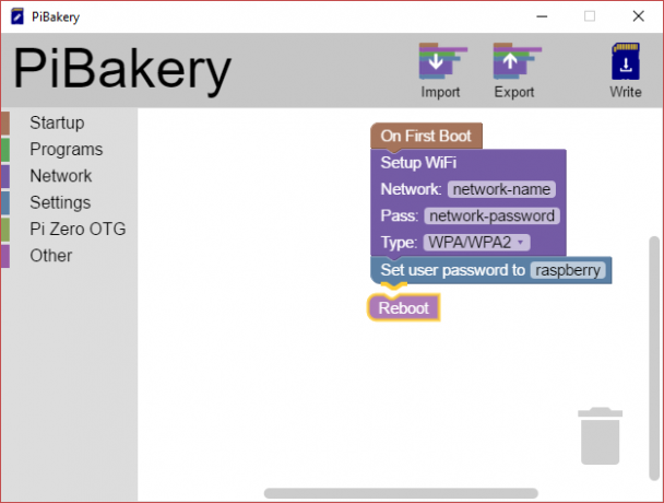 MakeUseOf Linux PiBakery ड्रैग करें