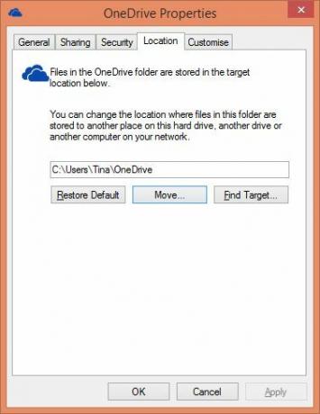 OneDrive स्थान को स्थानांतरित करें