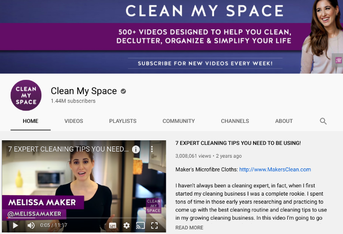 क्लीन माई स्पेस घरों की सफाई और आयोजन के लिए सबसे अच्छे YouTube चैनलों में से एक है