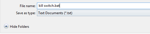 फ़ाइल को किलस्विच बैट के रूप में सहेजें