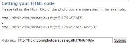 फ़्लिकर छवियों के लिए HTML कोड