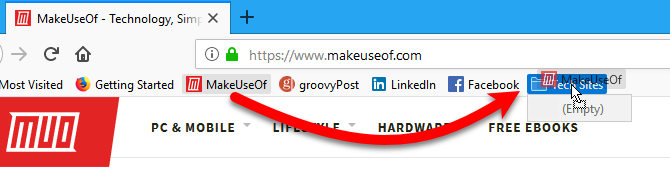 फ़ायरफ़ॉक्स में बुकमार्क बार पर एक फ़ोल्डर में बुकमार्क खींचें