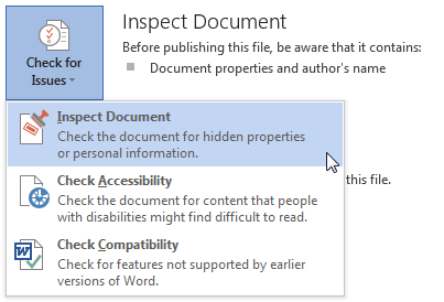 Microsoft Word 2013 दस्तावेज़ का निरीक्षण करता है