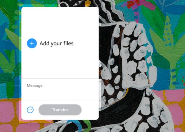 ऑनलाइन WeTransfer फ़ाइल अपलोडर इंटरफ़ेस
