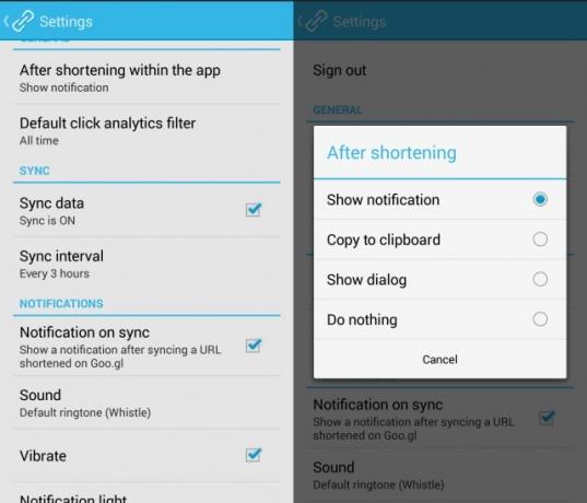 यूआरएल-शॉर्टनर के लिए एंड्रॉयड-Goo.gl-सेटिंग
