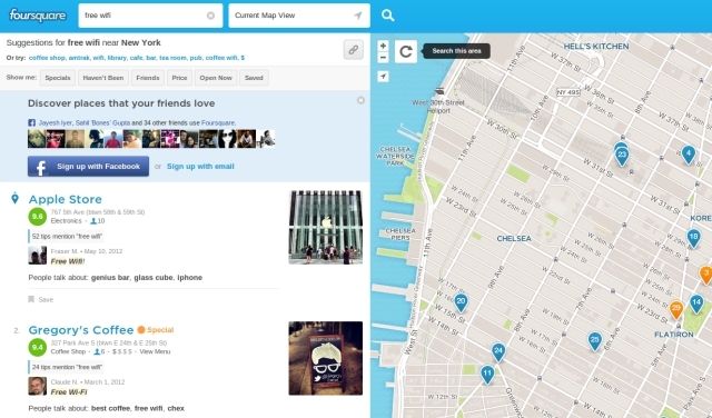खोजें-वाईफ़ाई-हॉटस्पॉट्स-द्वारा-Foursquare
