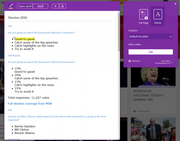 OneNote वेब क्लिपर एज पर