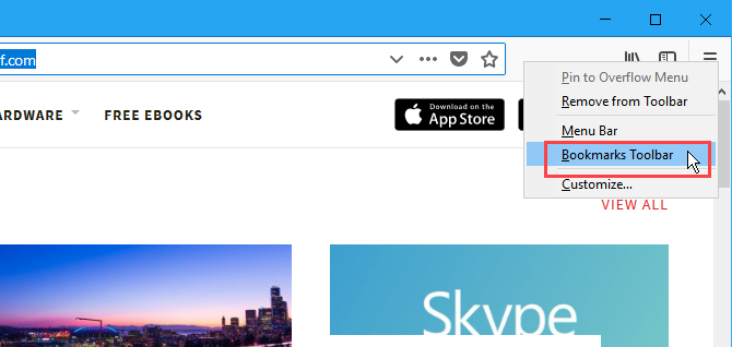 फ़ायरफ़ॉक्स में बुकमार्क टूलबार दिखाएं