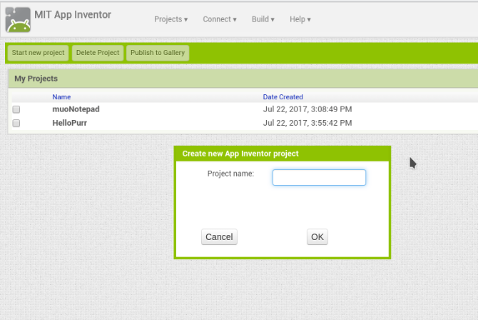 android app appinventor newproject नाम बनाएँ