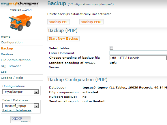 नियमित रूप से MySQLDumper sqldump9 के साथ अपने बड़े MySQL डेटाबेस को कैसे वापस करें