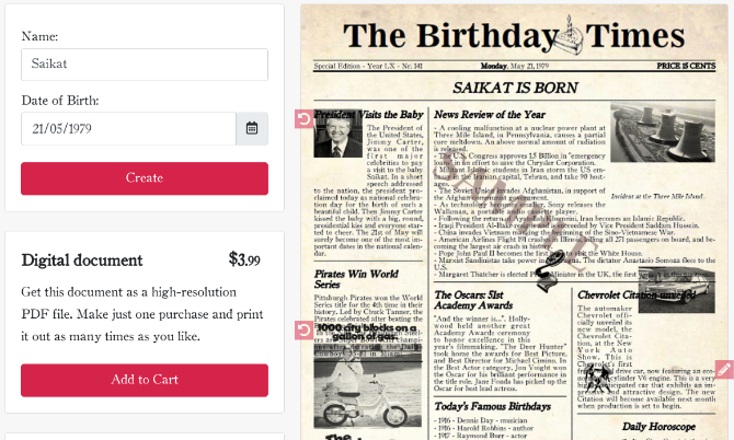 बर्थडे टाइम्स में अपनी जन्मतिथि का फर्जी अखबार बनाएं