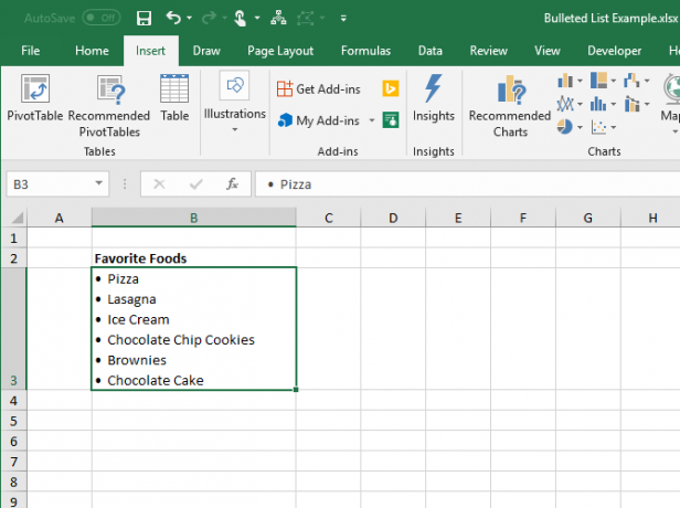 Excel में एकल कक्ष में बुलेटेड सूची बनाएँ