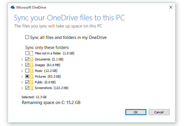 OneDrive सिंक सेटिंग्स