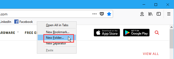 फ़ायरफ़ॉक्स में बुकमार्क बार पर एक नया बुकमार्क फ़ोल्डर बनाएँ
