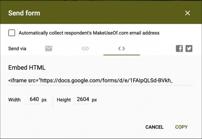 एम्बेड कोड Google फ़ॉर्म प्राप्त करें