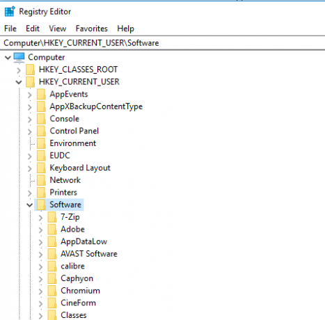 विंडोज रजिस्ट्री HKEY_Current_User / सॉफ्टवेयर