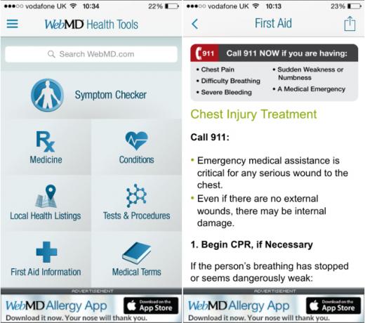 WebMD एप्लिकेशन के तहत प्राथमिक चिकित्सा