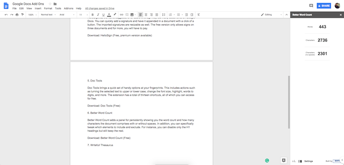 Google डॉक्स बेहतर वर्ड काउंट ऐड-ऑन