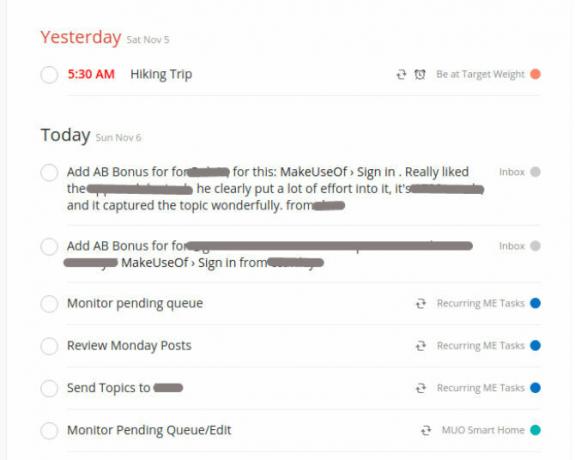ToDoist उदाहरण स्क्रीनशॉट