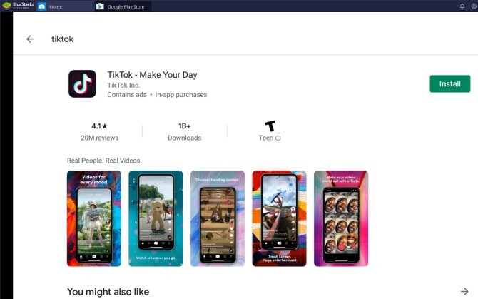ब्लूस्टैक्स Google Play स्टोर TikTok