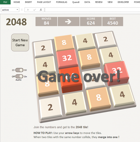 2048 माइक्रोसॉफ्ट एक्सेल गेम