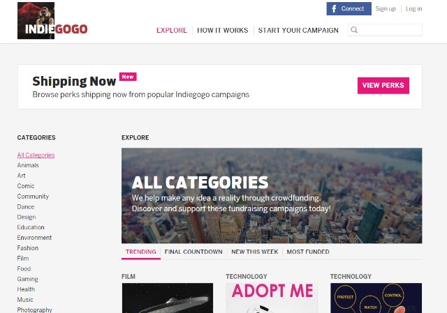 indiegogo साइट