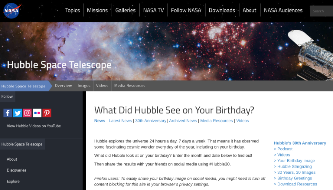 हब्बल टेलीस्कोप ने आपके जन्मदिन पर क्या देखा? एक गांगेय जन्मदिन समारोह के लिए नासा के मिनी-साइट की जाँच करें