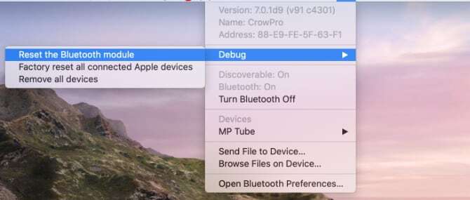 MacOS ब्लूटूथ मॉड्यूल को रीसेट करना