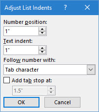 Microsoft Word की स्वचालित सूची इंडेंट समायोजित करें