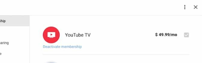 वेब पर YouTube टीवी निष्क्रिय करना
